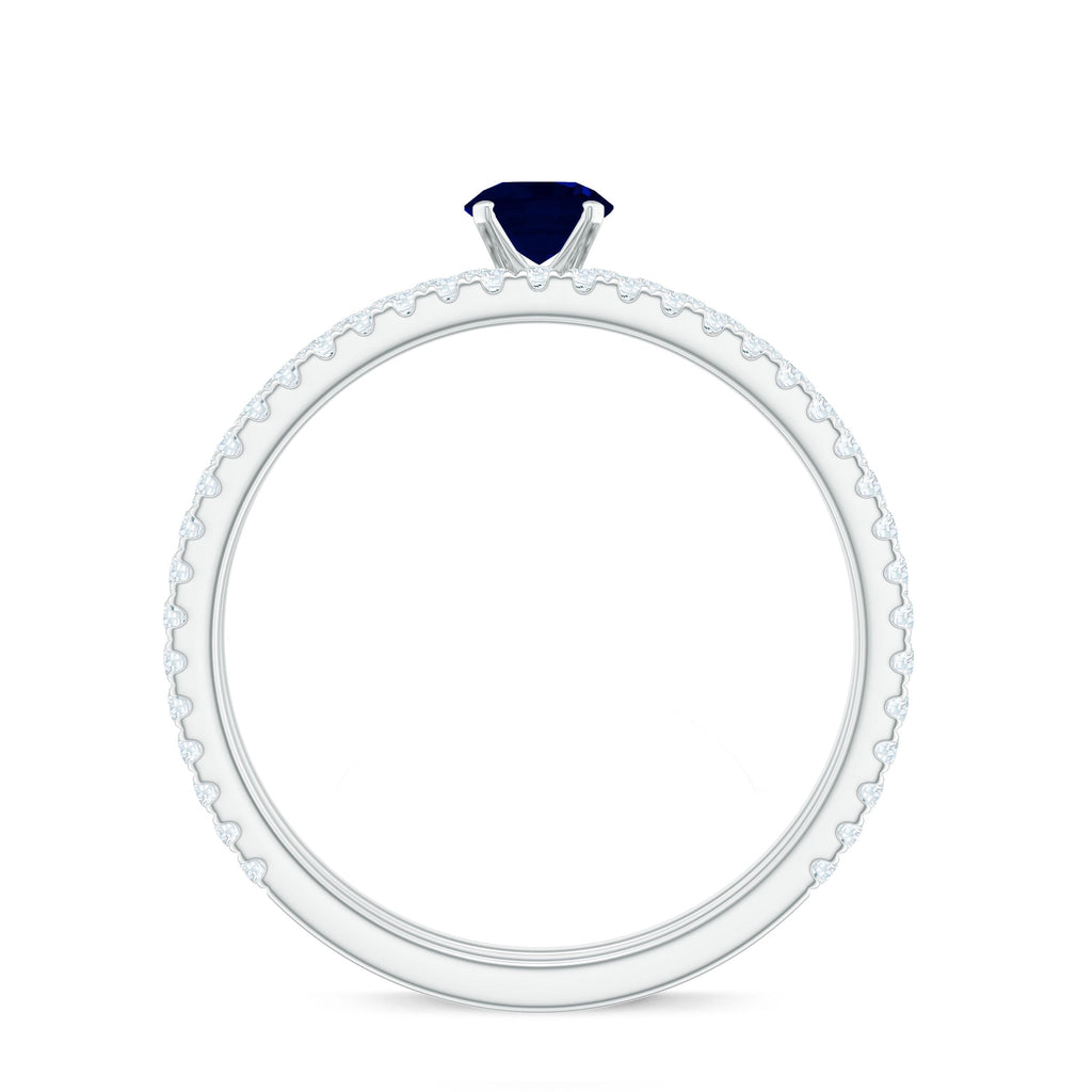 Blue Sapphire Bridal Ring Set (0.95 CT) with Diamond Bands