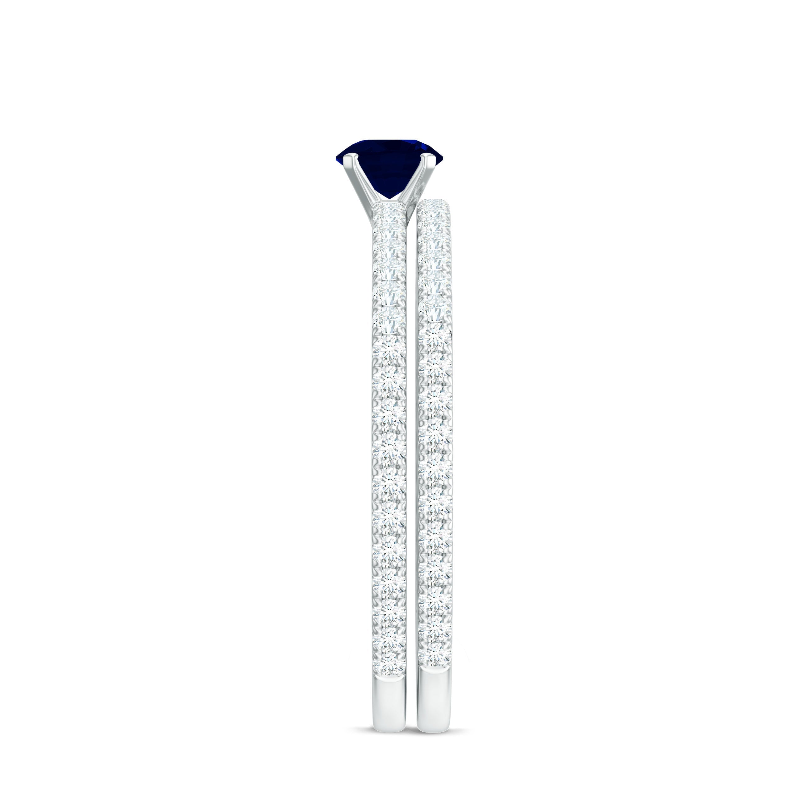 Blue Sapphire Bridal Ring Set (0.95 CT) with Diamond Bands