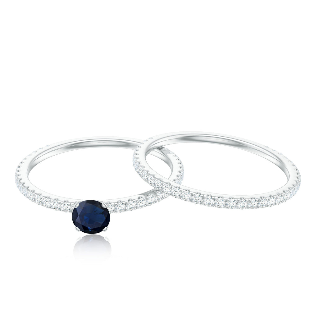 Blue Sapphire Bridal Ring Set (0.95 CT) with Diamond Bands