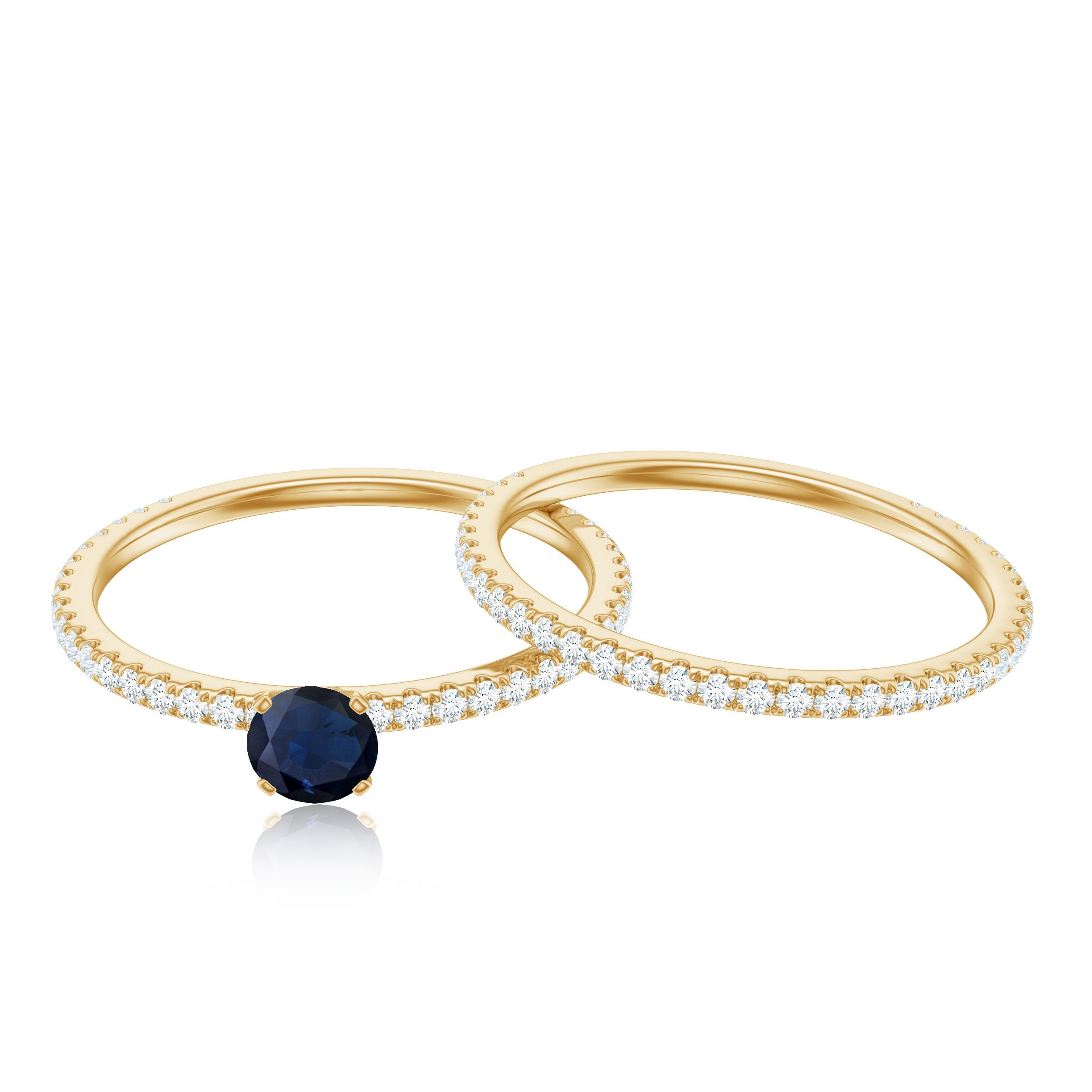 Blue Sapphire Bridal Ring Set (0.95 CT) with Diamond Bands