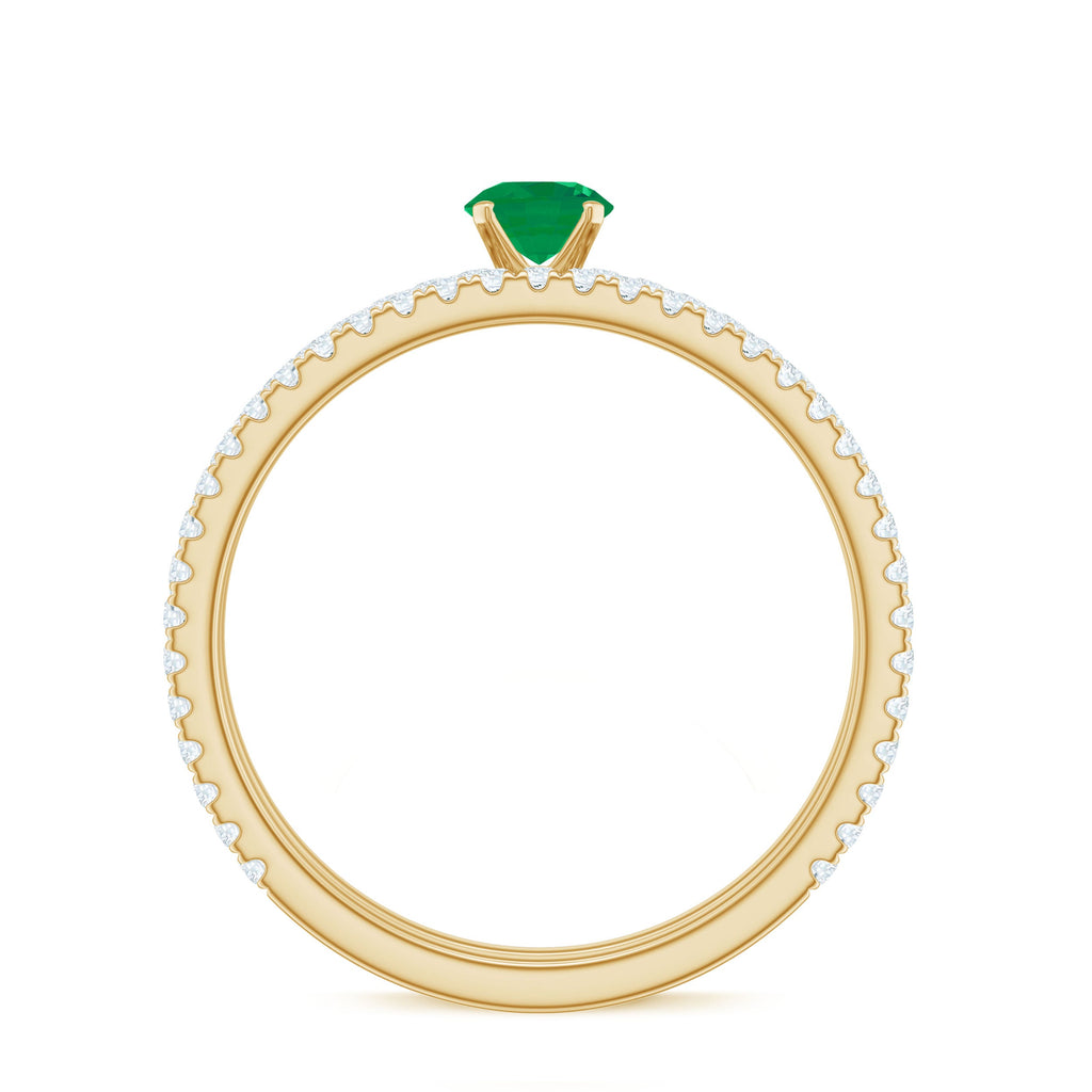 Minimal Emerald Diamond Wedding Engagement Ring Set of 2