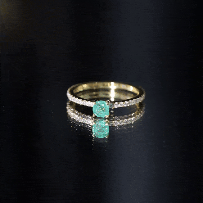 4 MM Emerald Dainty Solitaire Ring with French Pave Set Diamond