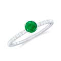 4 MM Emerald Dainty Solitaire Ring with French Pave Set Diamond