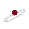 Round Shape Ruby Dainty Solitaire Ring with Diamond