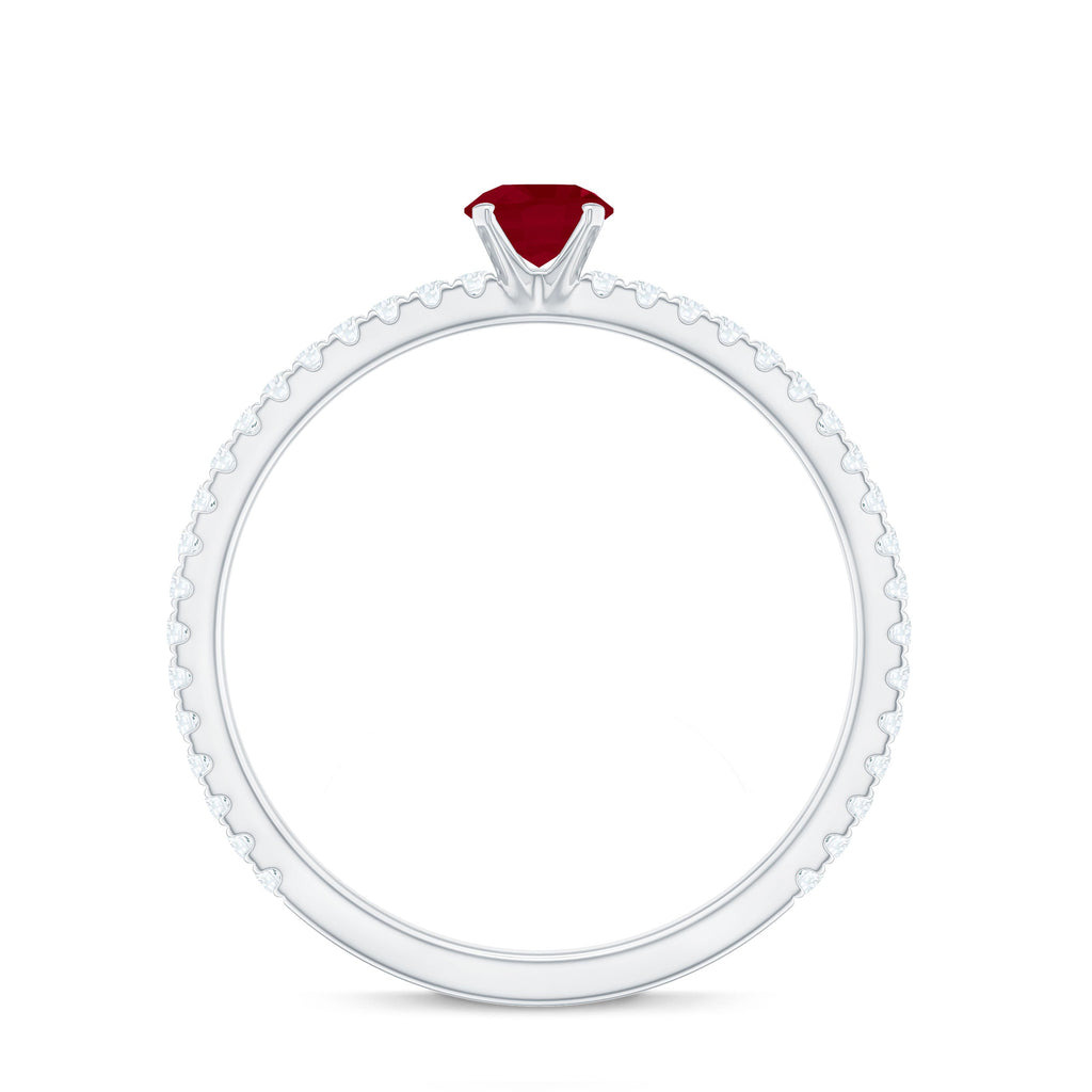 Round Shape Ruby Dainty Solitaire Ring with Diamond