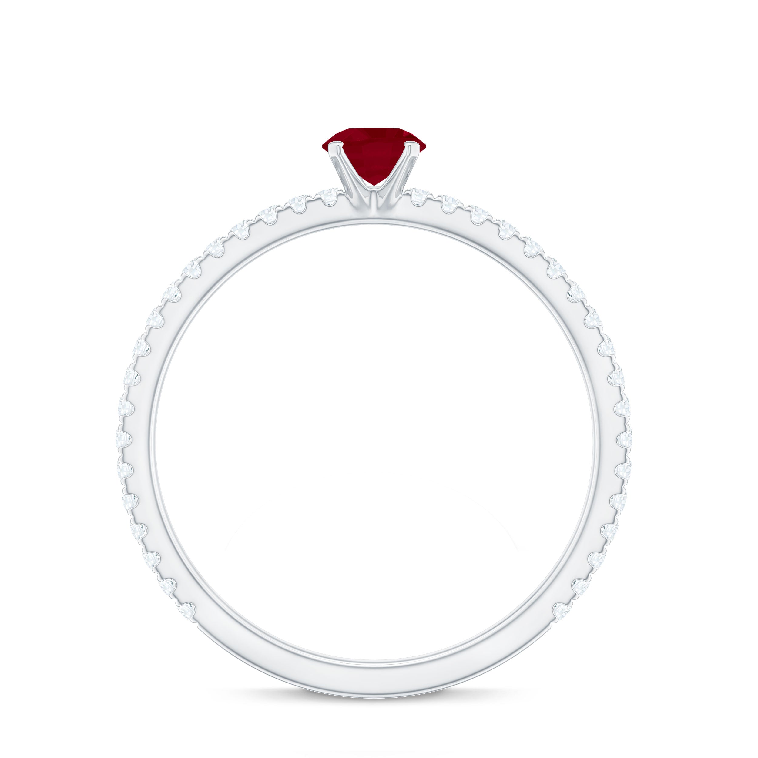 Round Shape Ruby Dainty Solitaire Ring with Diamond