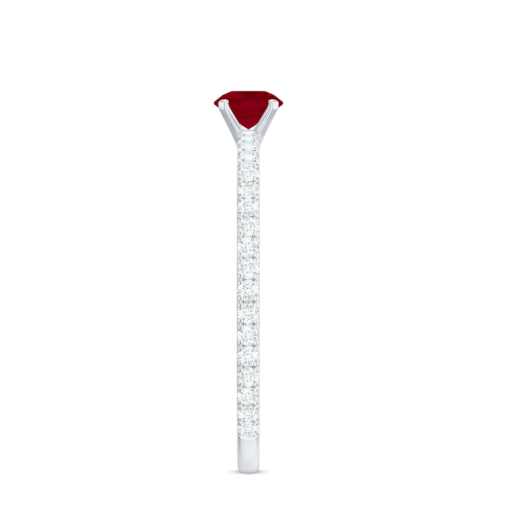 Round Shape Ruby Dainty Solitaire Ring with Diamond