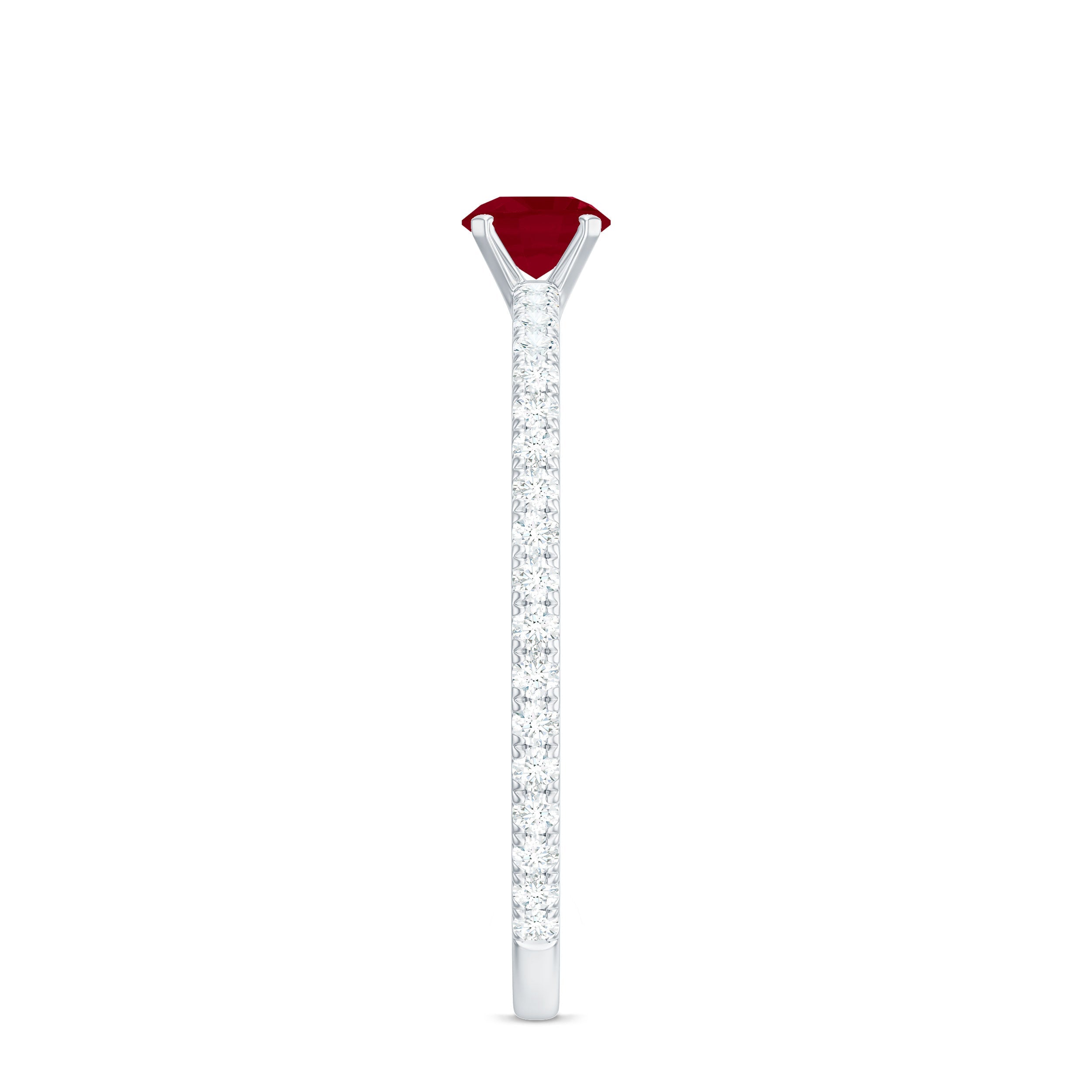 Round Shape Ruby Dainty Solitaire Ring with Diamond