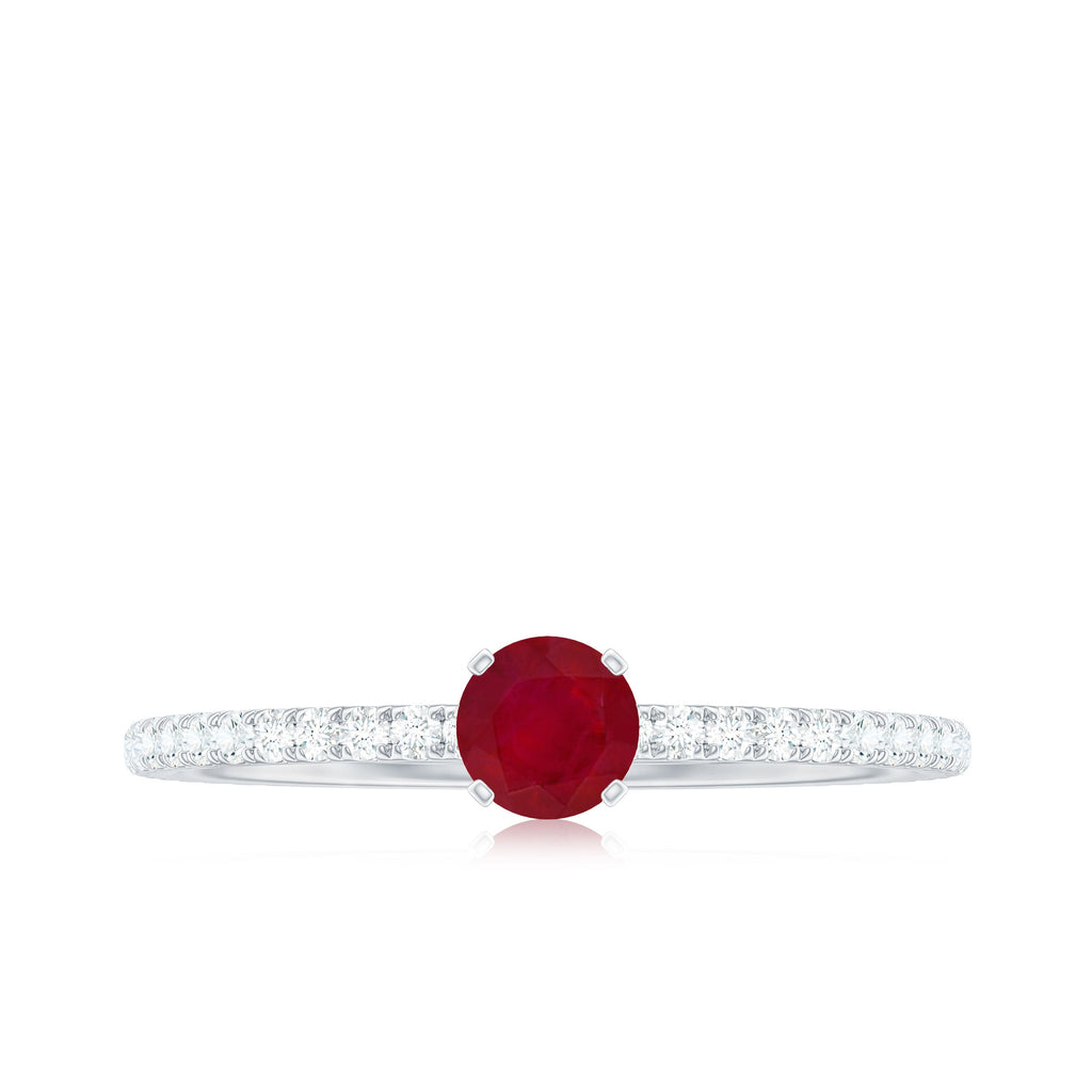 Round Shape Ruby Dainty Solitaire Ring with Diamond