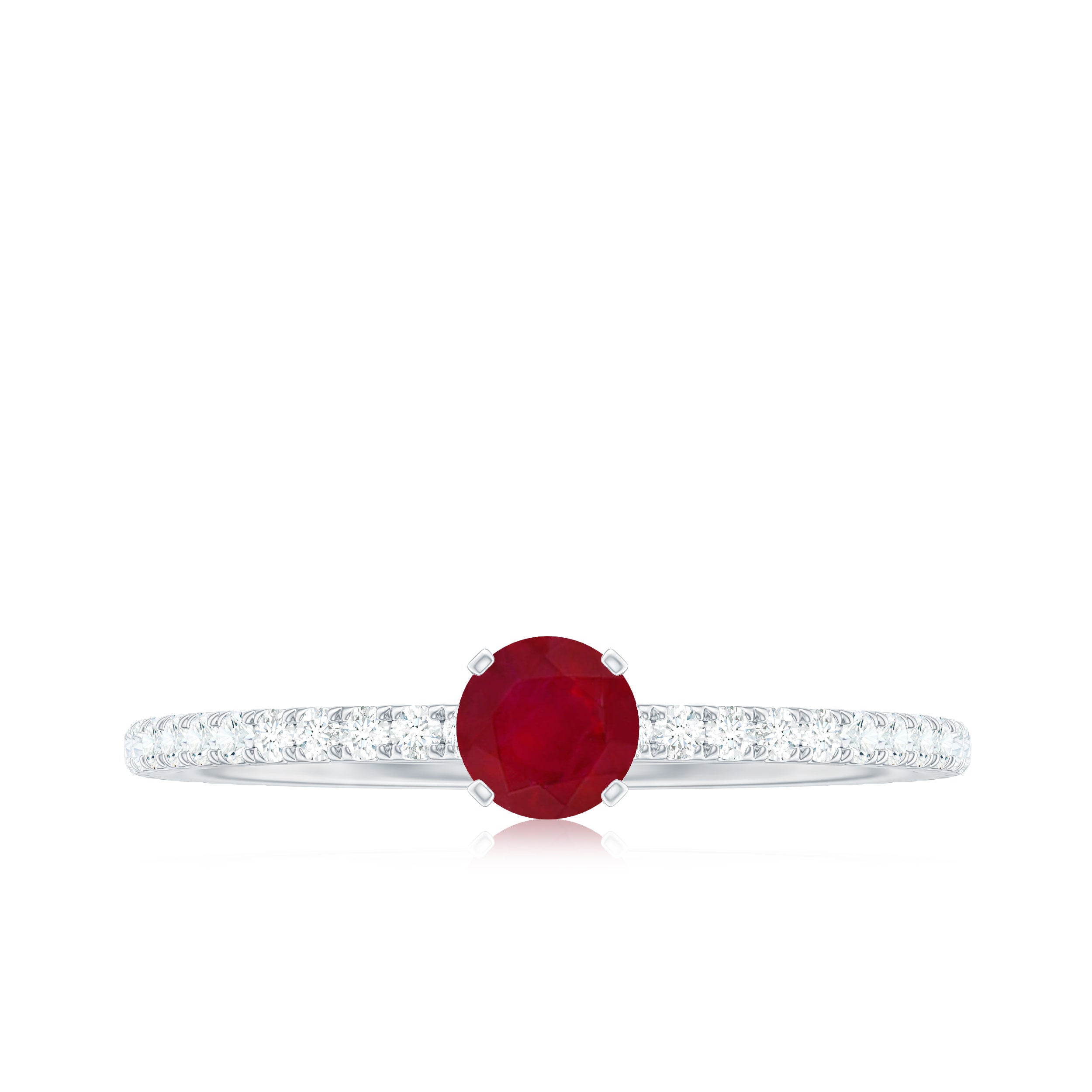 Round Shape Ruby Dainty Solitaire Ring with Diamond