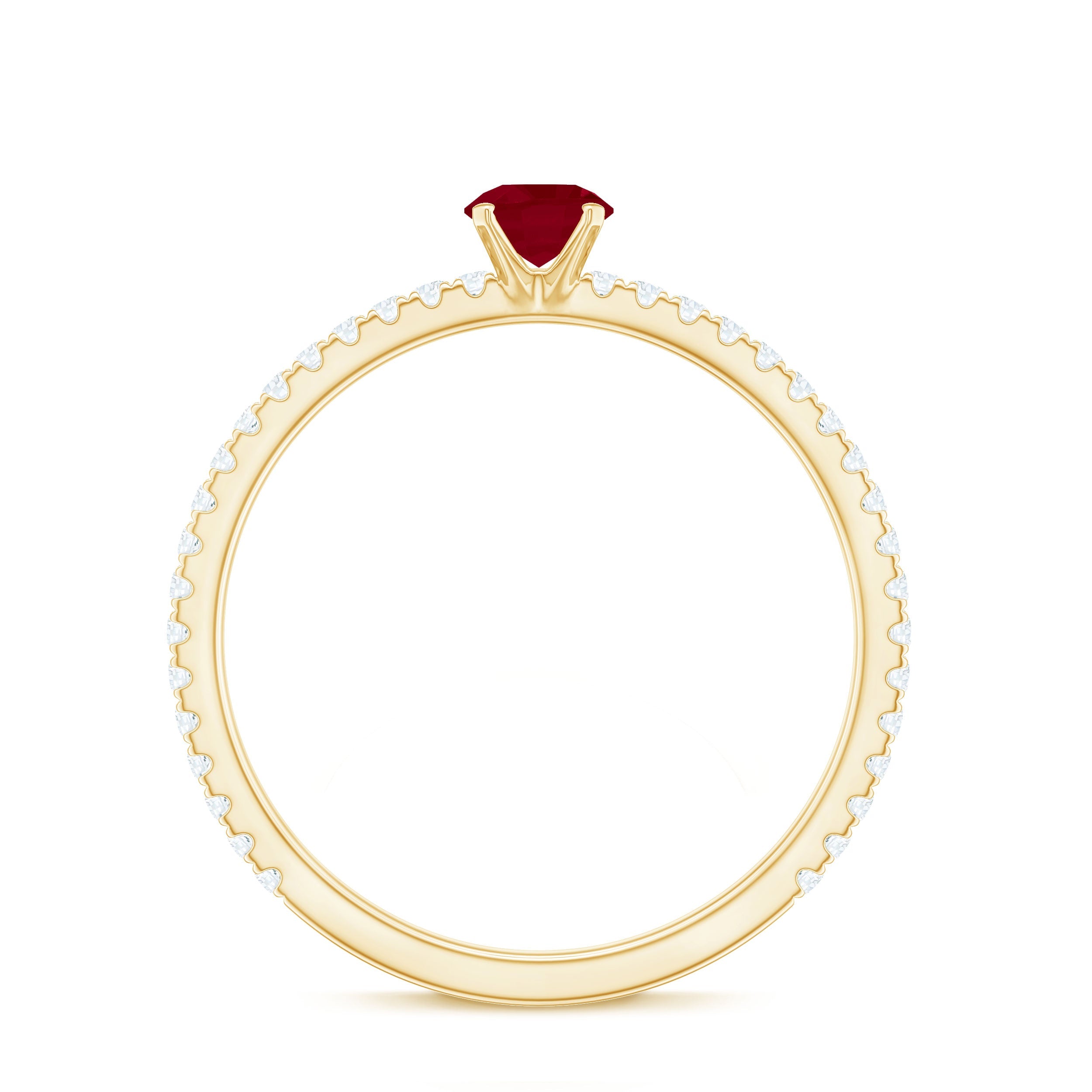 Round Shape Ruby Dainty Solitaire Ring with Diamond