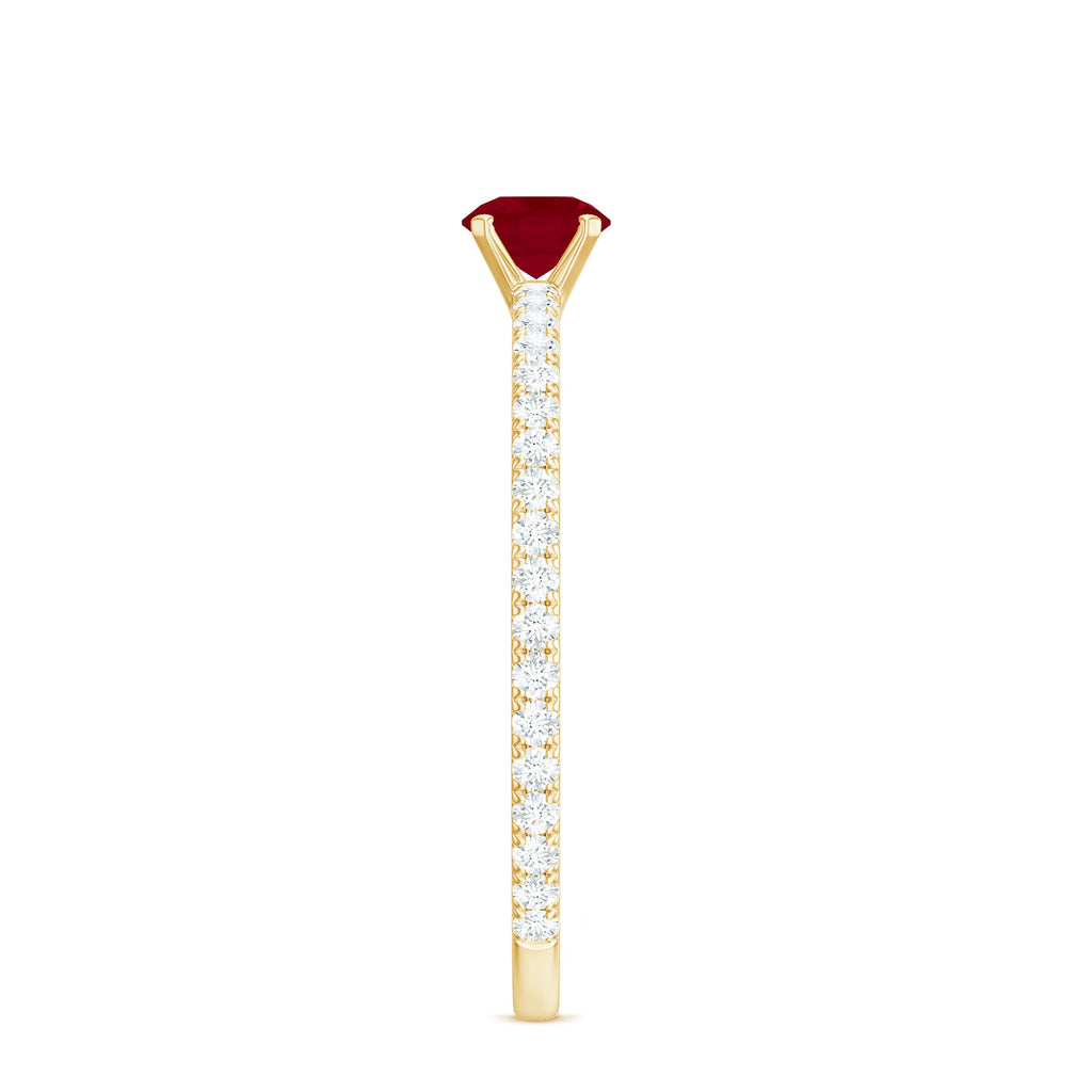 Round Shape Ruby Dainty Solitaire Ring with Diamond