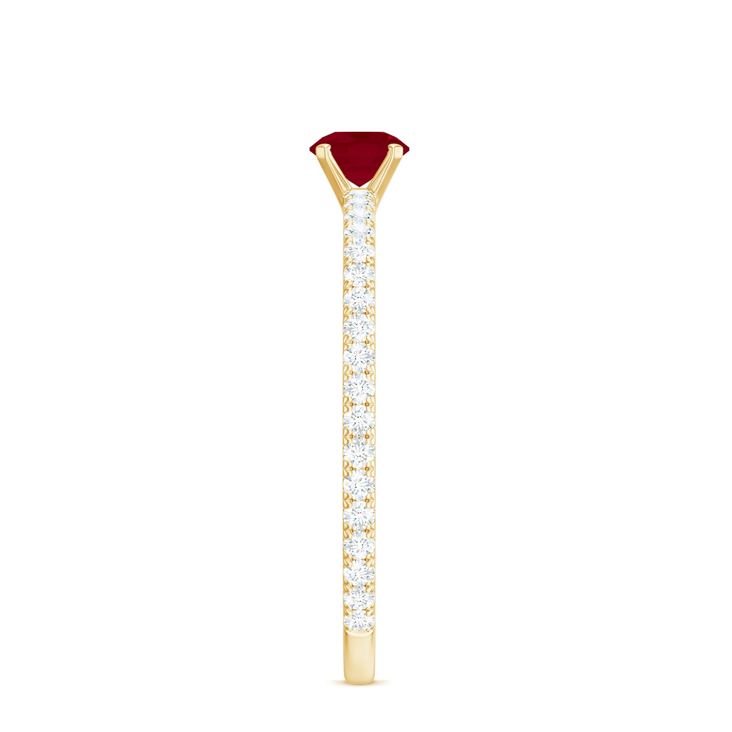 Round Shape Ruby Dainty Solitaire Ring with Diamond