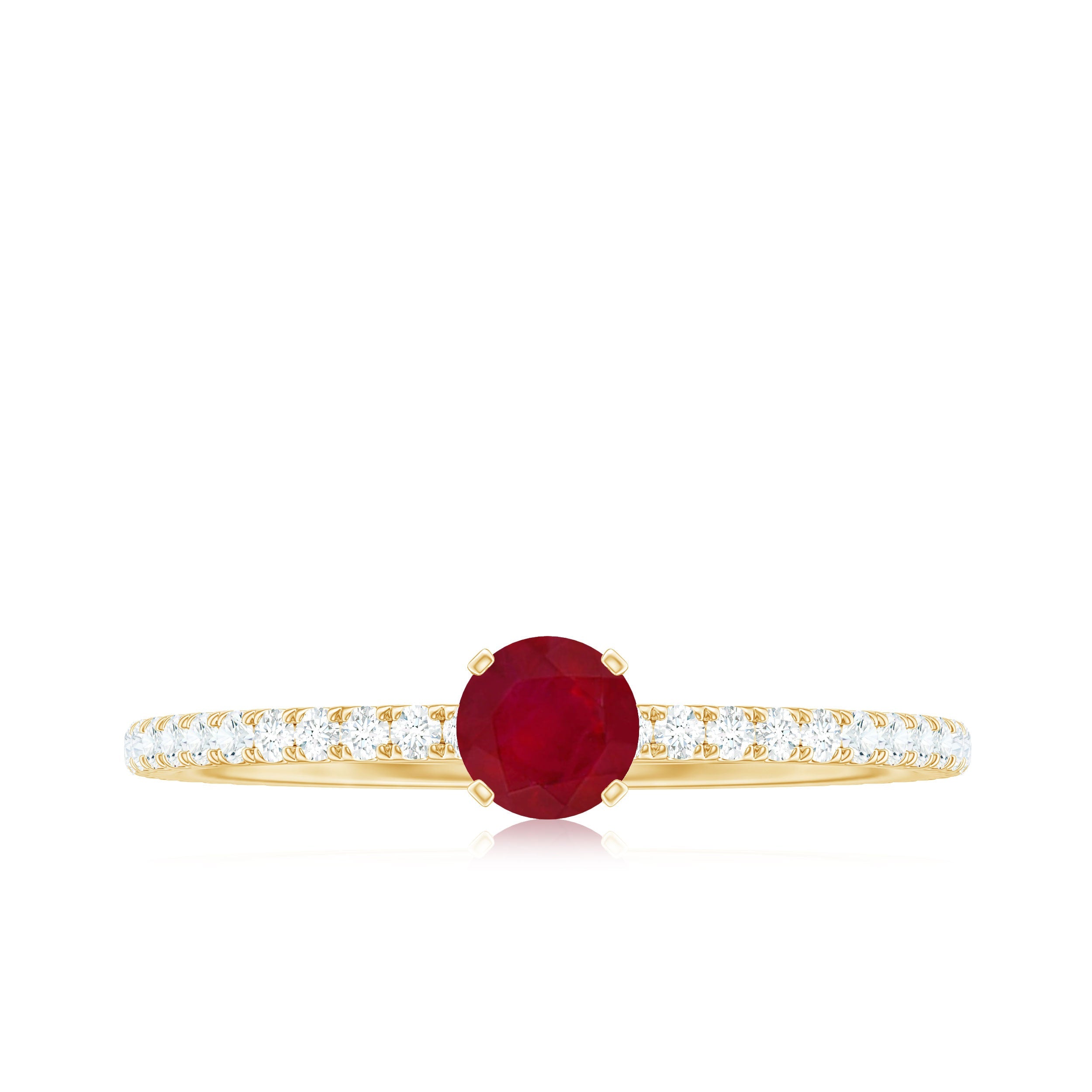 Round Shape Ruby Dainty Solitaire Ring with Diamond