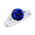 8mm Round Lab Grown Blue Sapphire Engagement Ring with Diamond Split Shank