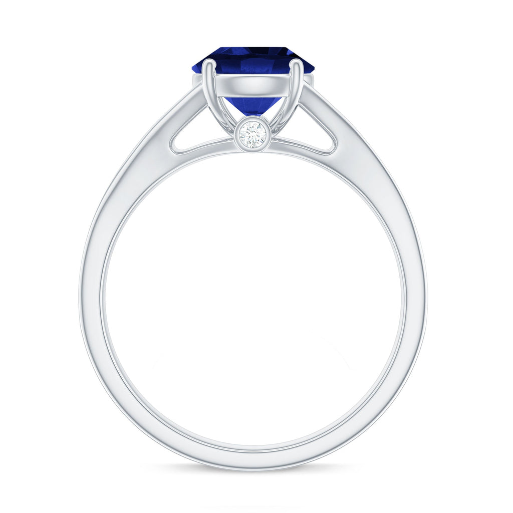 8mm Round Lab Grown Blue Sapphire Engagement Ring with Diamond Split Shank