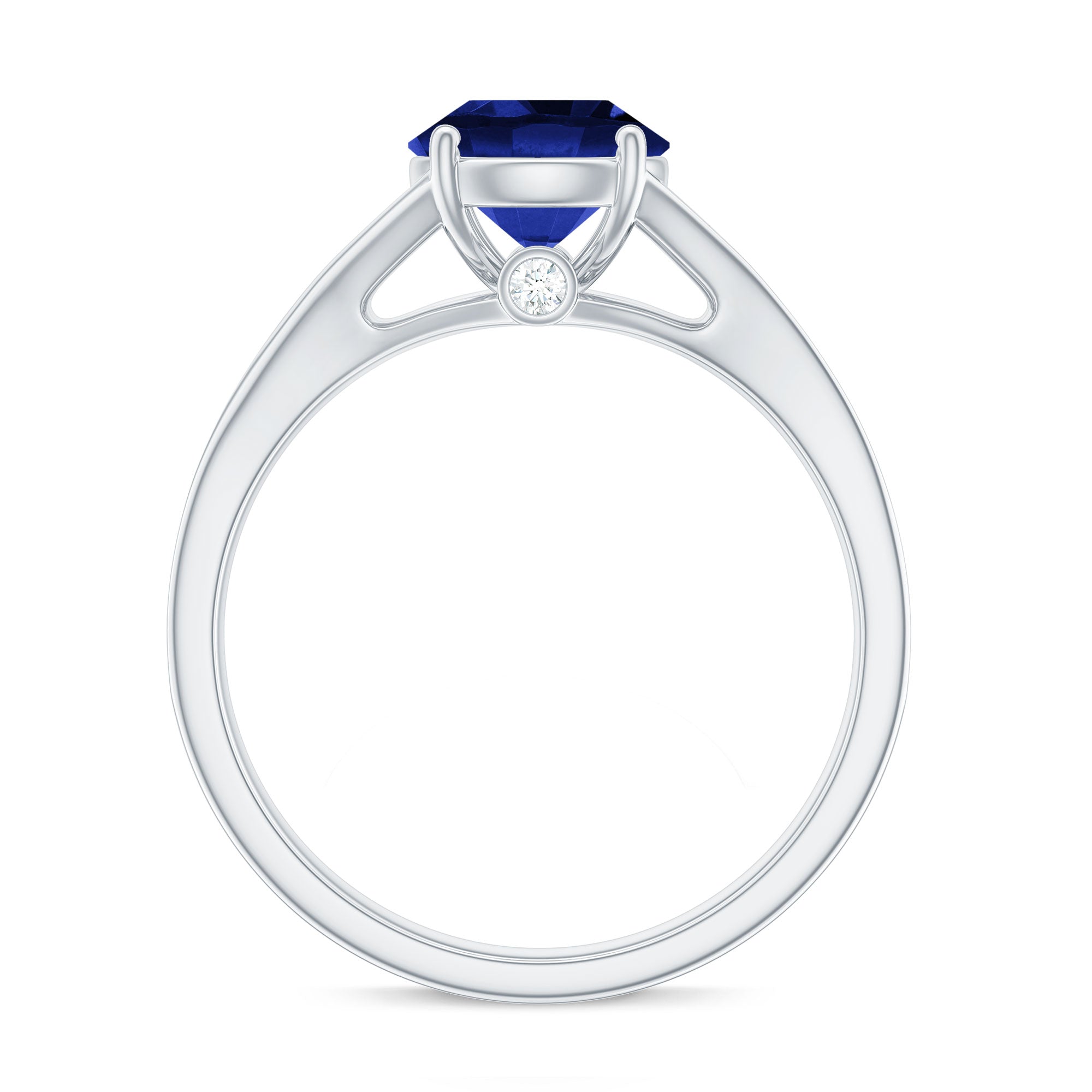 8mm Round Lab Grown Blue Sapphire Engagement Ring with Diamond Split Shank
