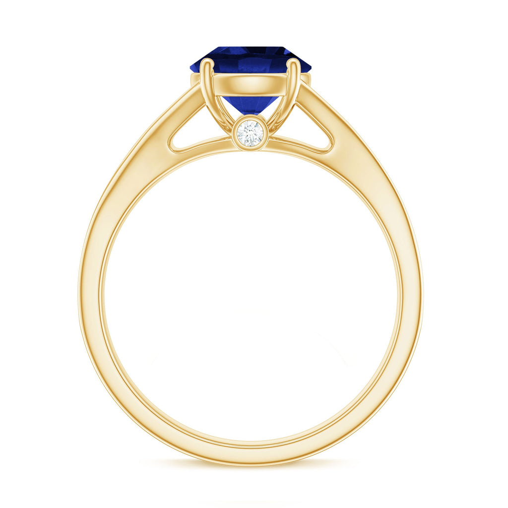 8mm Round Lab Grown Blue Sapphire Engagement Ring with Diamond Split Shank