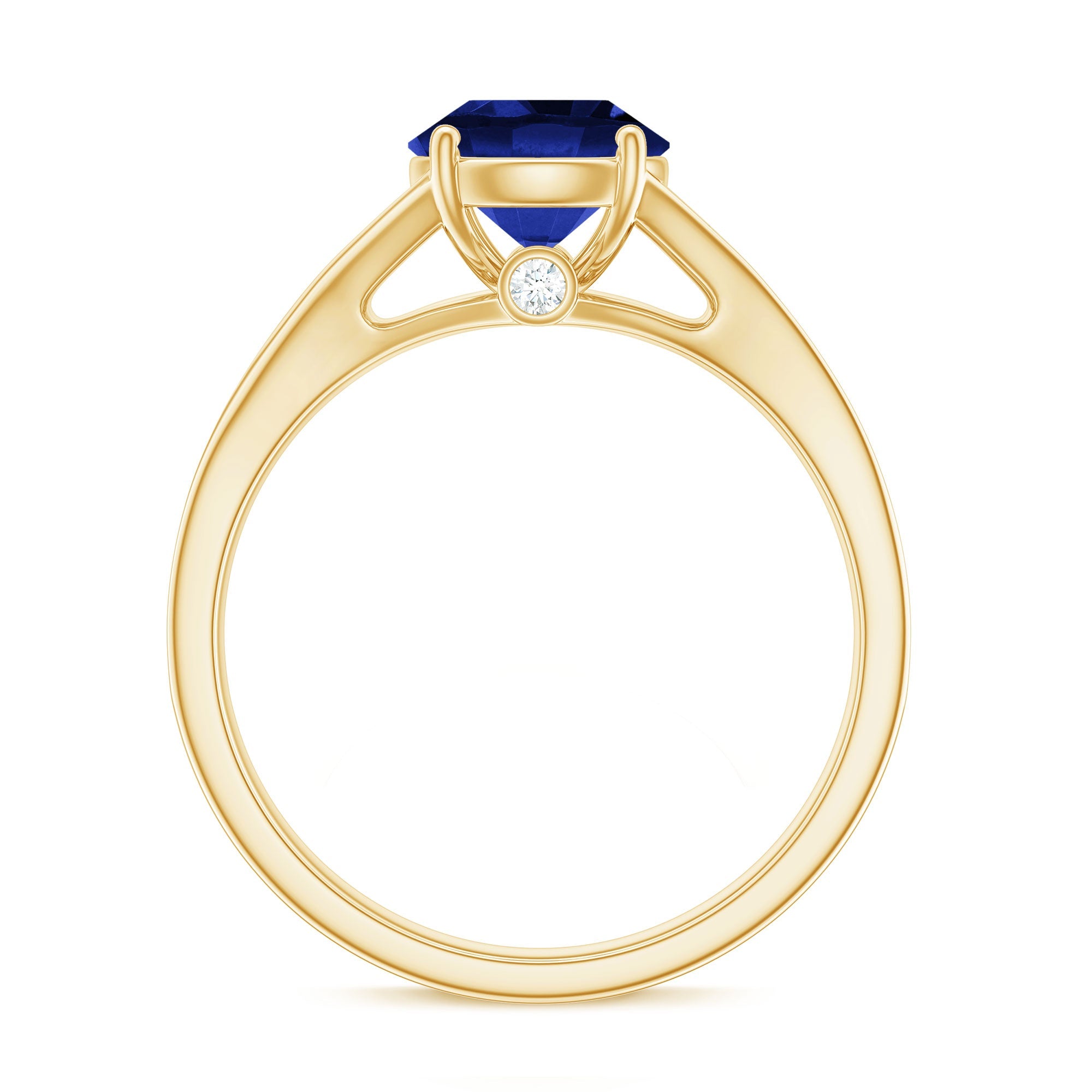 8mm Round Lab Grown Blue Sapphire Engagement Ring with Diamond Split Shank
