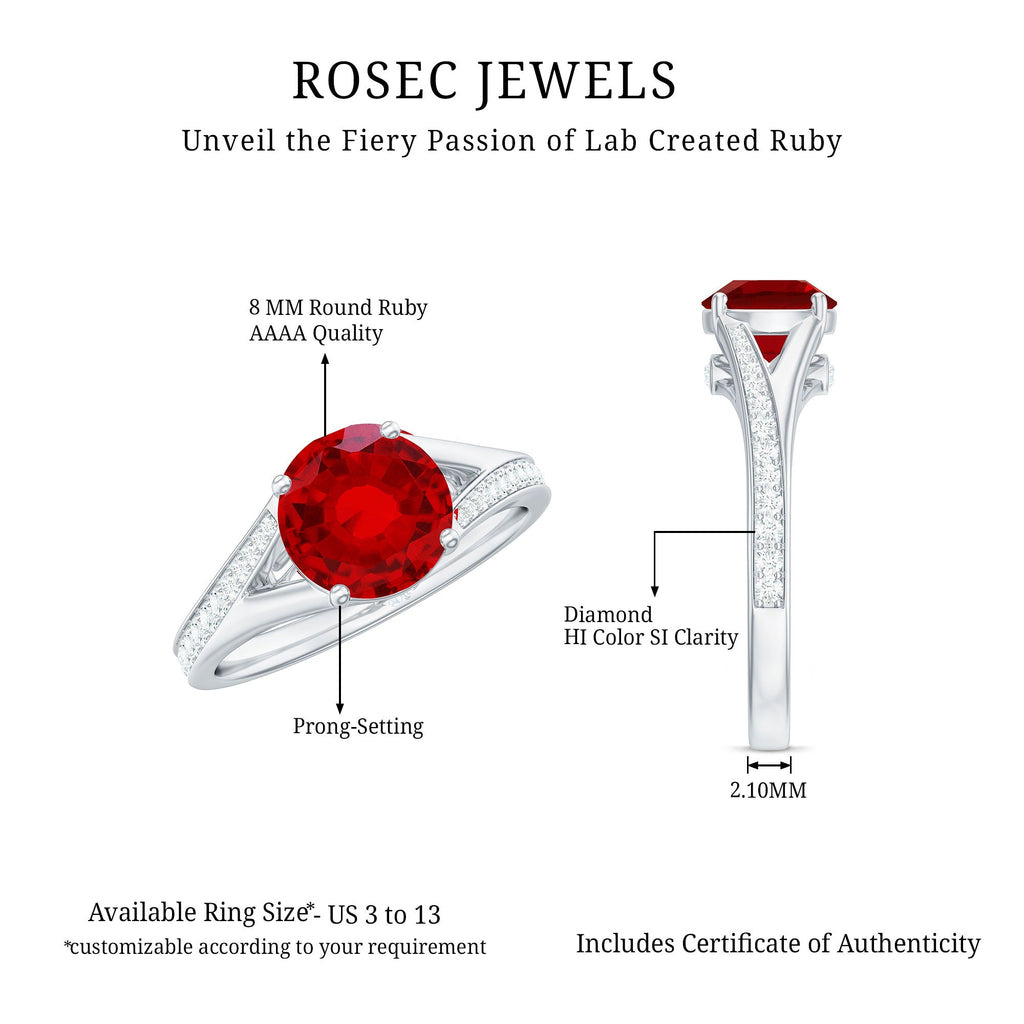 Lab Created Ruby and Diamond Engagement Ring in Split Shank