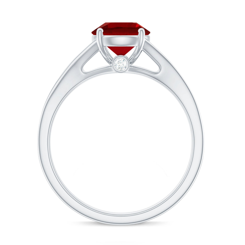 Lab Created Ruby and Diamond Engagement Ring in Split Shank