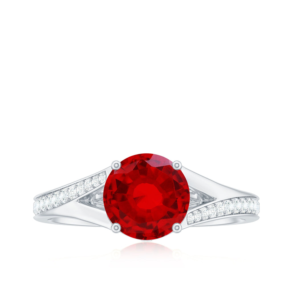 Lab Created Ruby and Diamond Engagement Ring in Split Shank