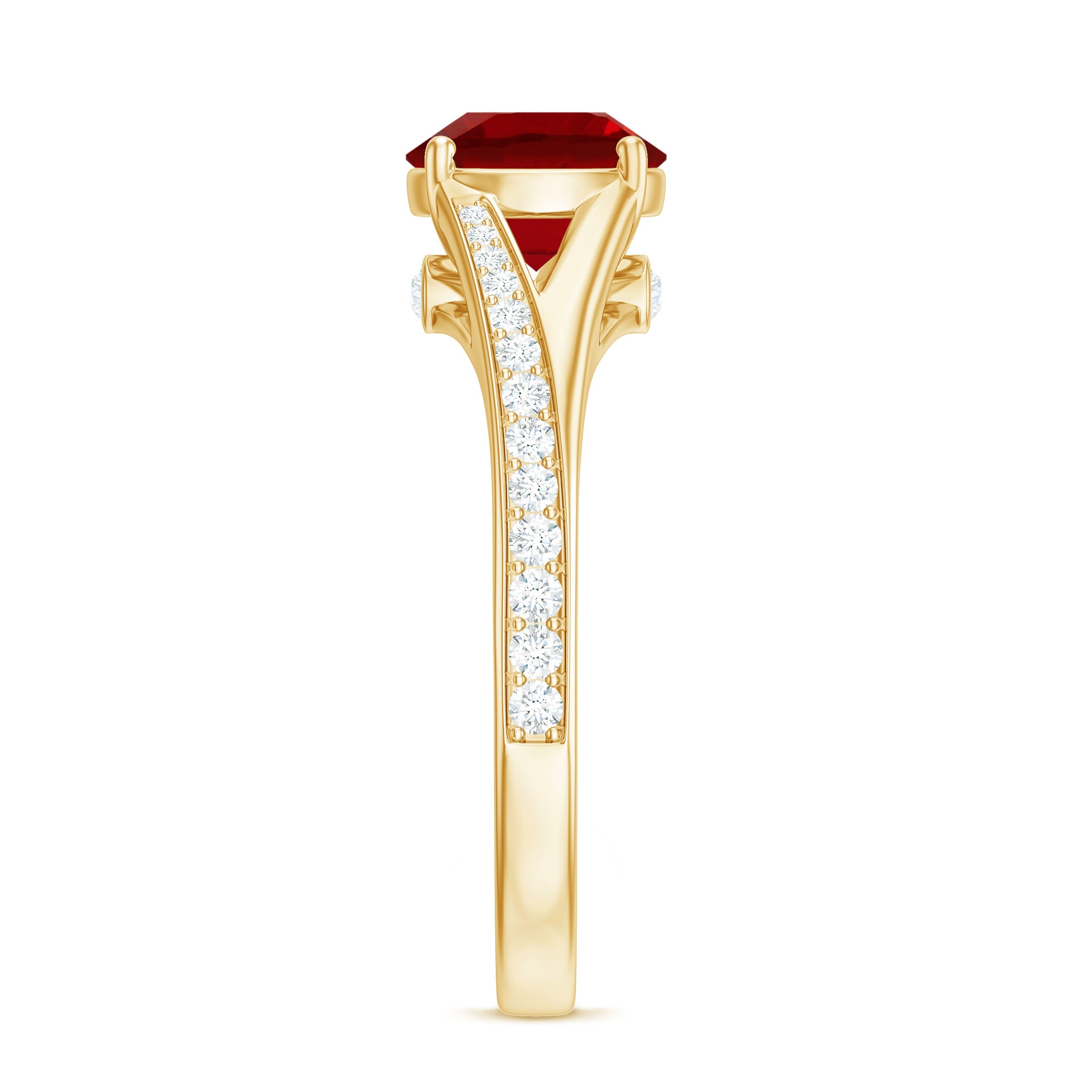 Lab Created Ruby and Diamond Engagement Ring in Split Shank