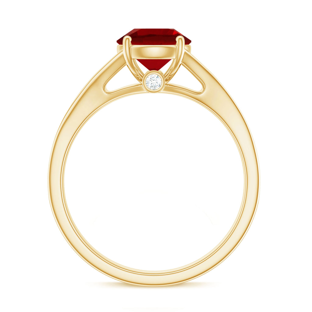 Lab Created Ruby and Diamond Engagement Ring in Split Shank