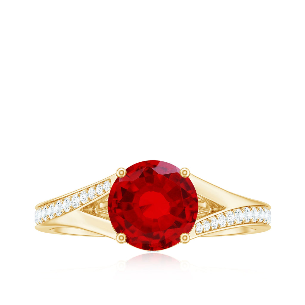Lab Created Ruby and Diamond Engagement Ring in Split Shank