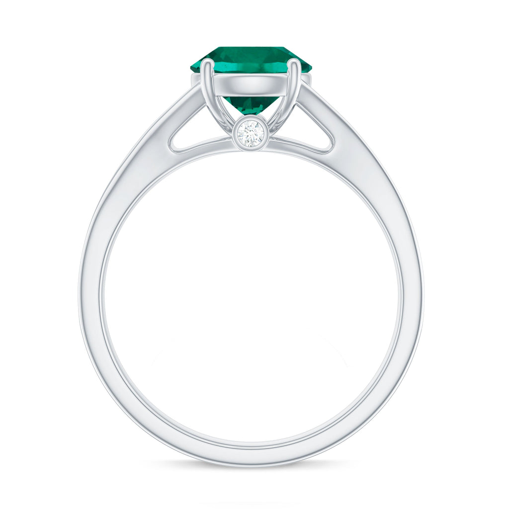 Certified 8 mm Lab Grown Emerald Split Shank Engagement Ring with Diamond