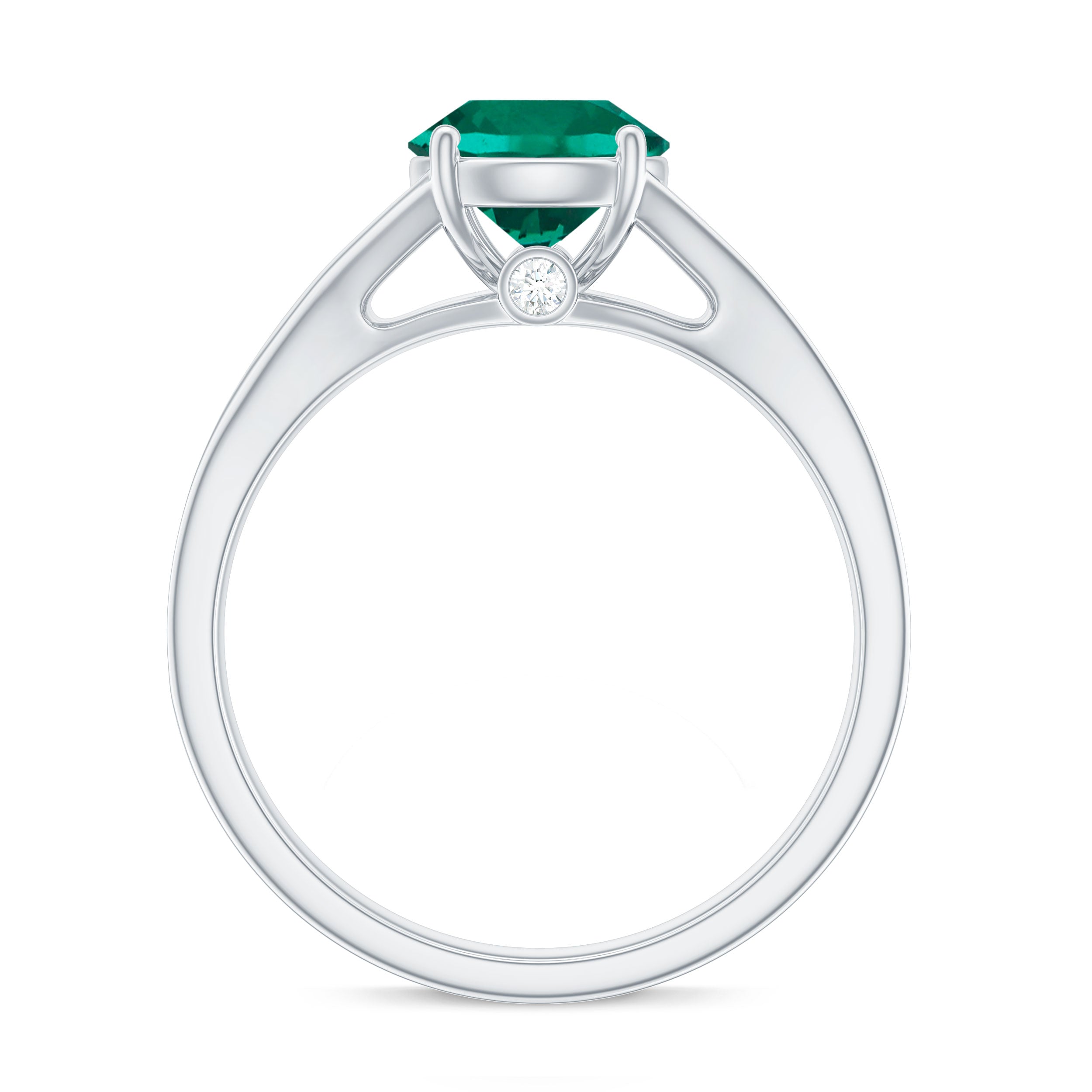 Certified 8 mm Lab Grown Emerald Split Shank Engagement Ring with Diamond