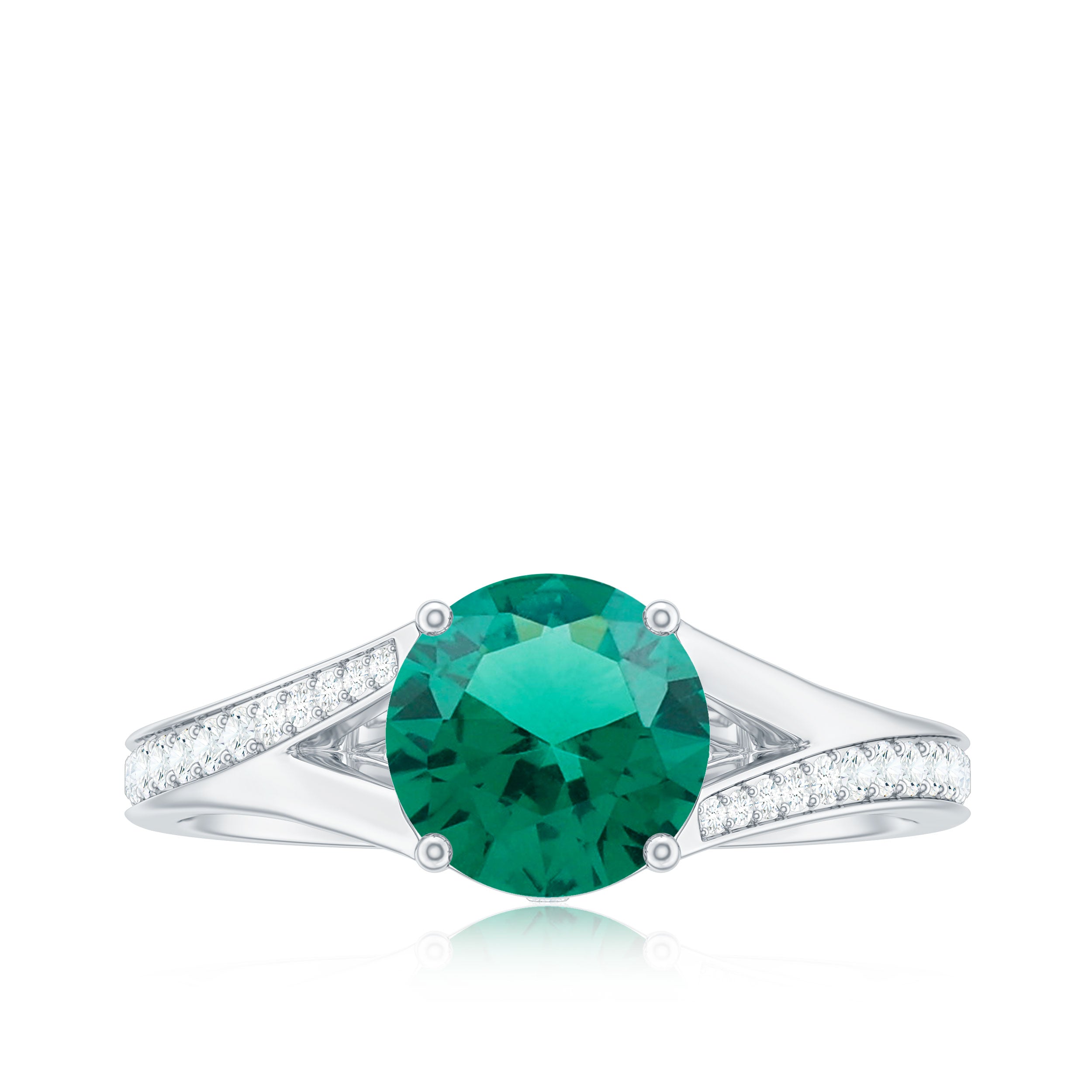 Certified 8 mm Lab Grown Emerald Split Shank Engagement Ring with Diamond