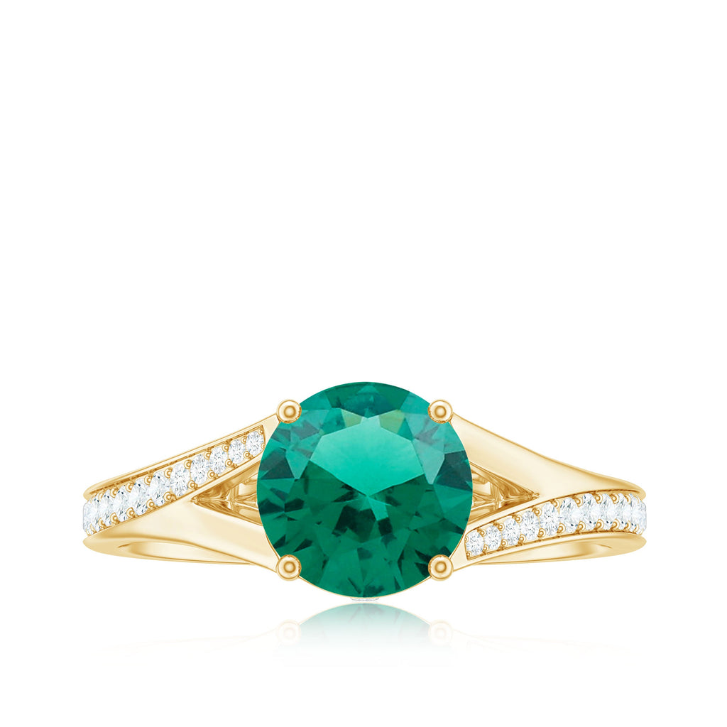 Certified 8 mm Lab Grown Emerald Split Shank Engagement Ring with Diamond