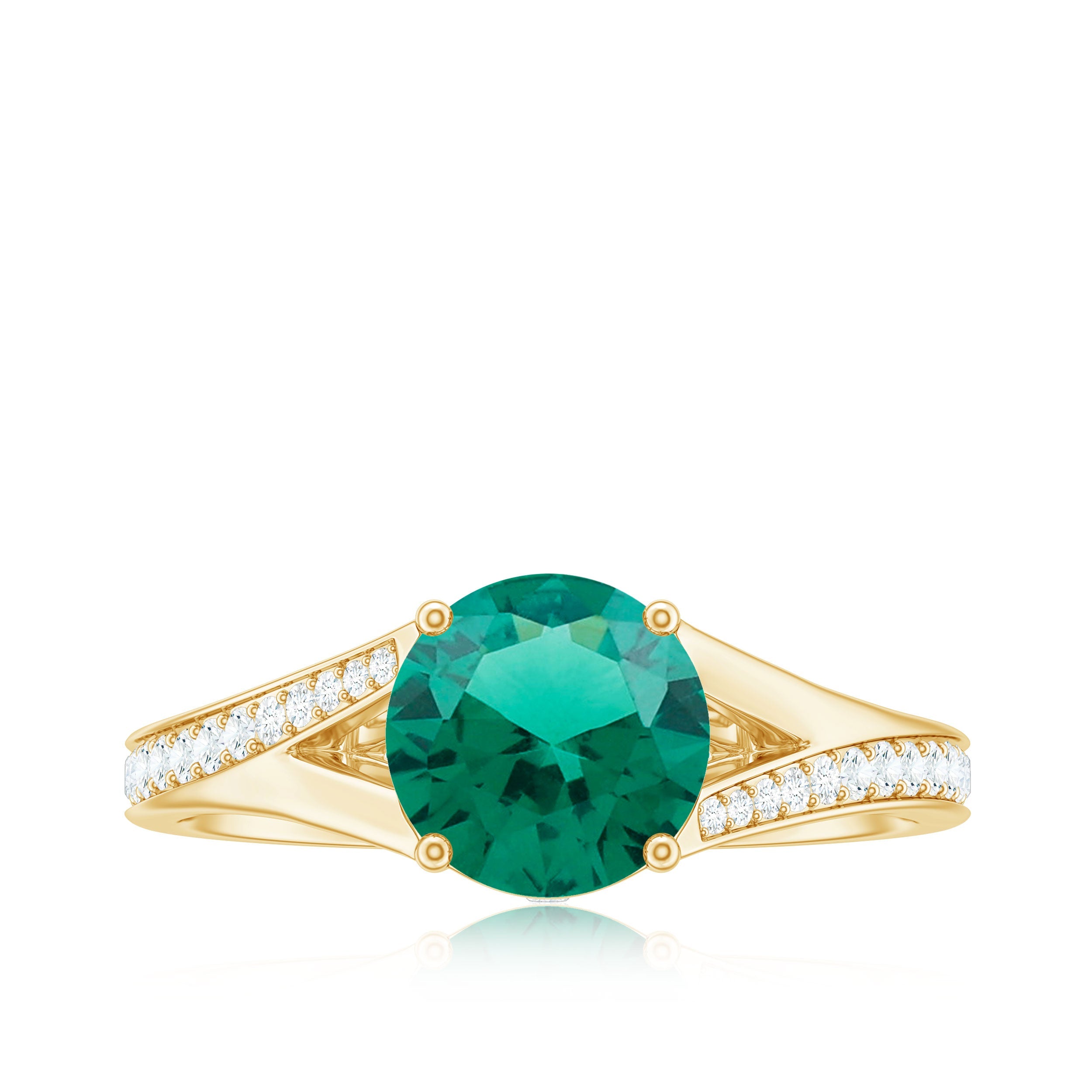 Certified 8 mm Lab Grown Emerald Split Shank Engagement Ring with Diamond
