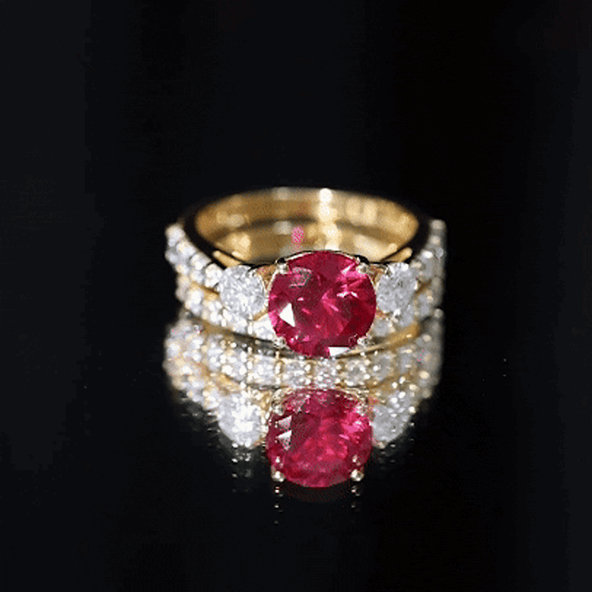 Classic Created Ruby Bridal Ring Set with Moissanite in Gold