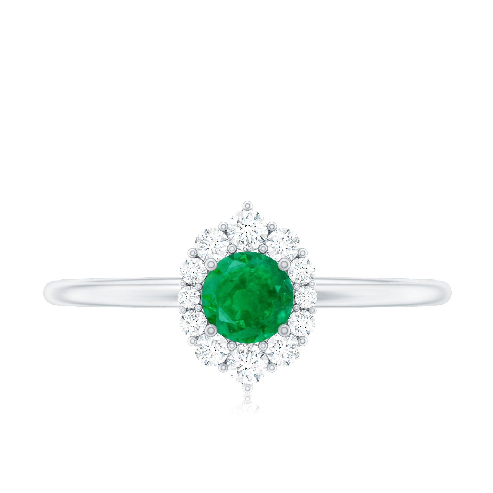 Certified Natural Emerald Promise Ring with Diamond Halo
