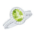 Natural Peridot and Diamond Engagement Ring with Milgrain Details