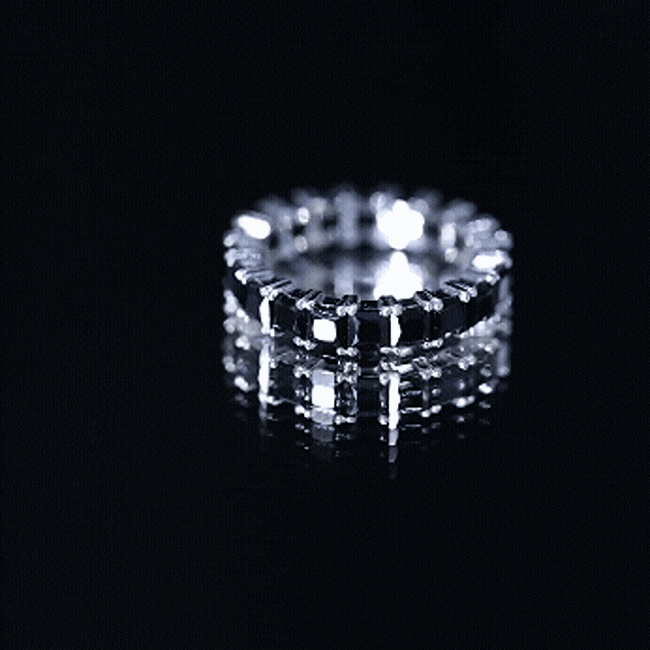 Certified Black Spinel Princess Cut Eternity Band Ring