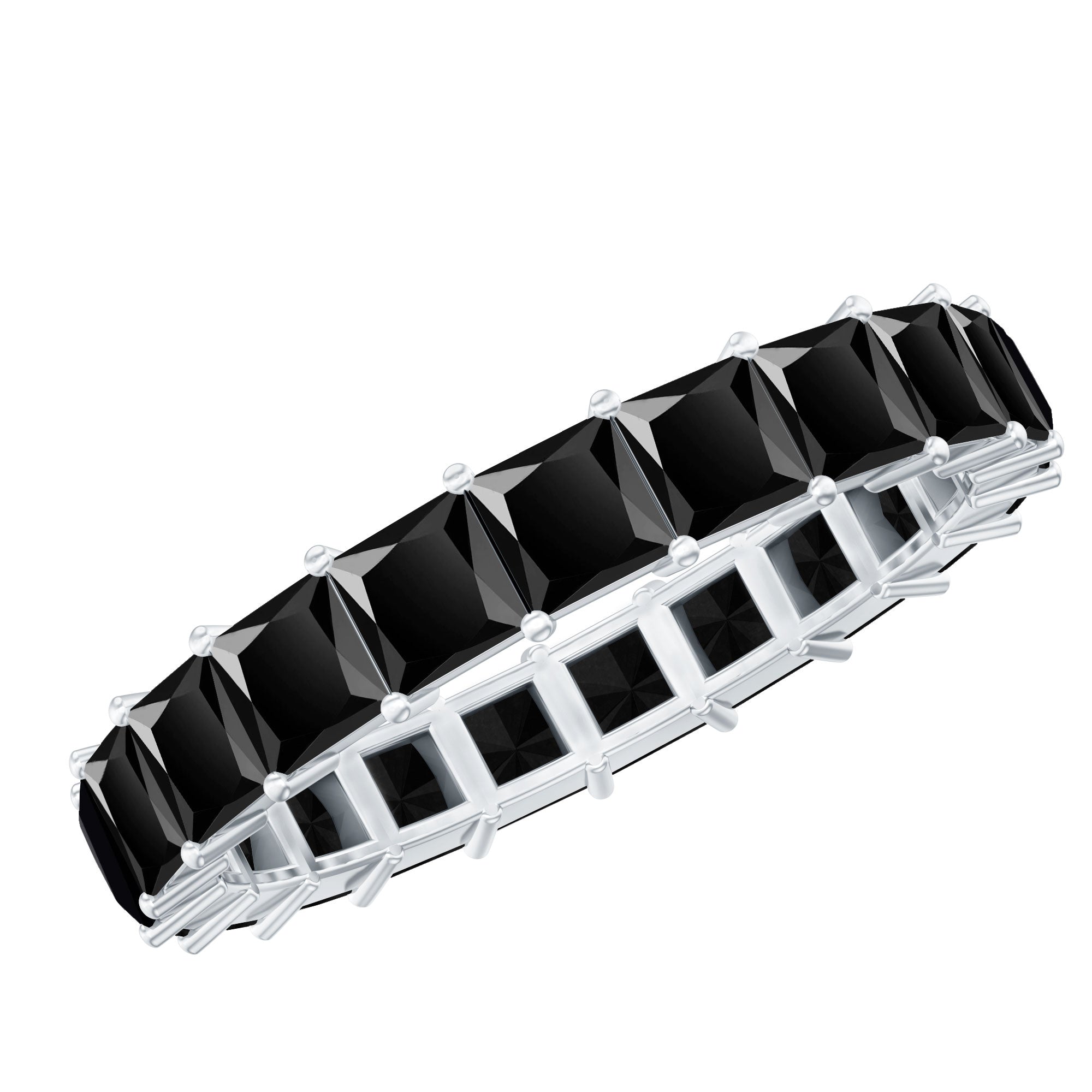 Certified Black Spinel Princess Cut Eternity Band Ring