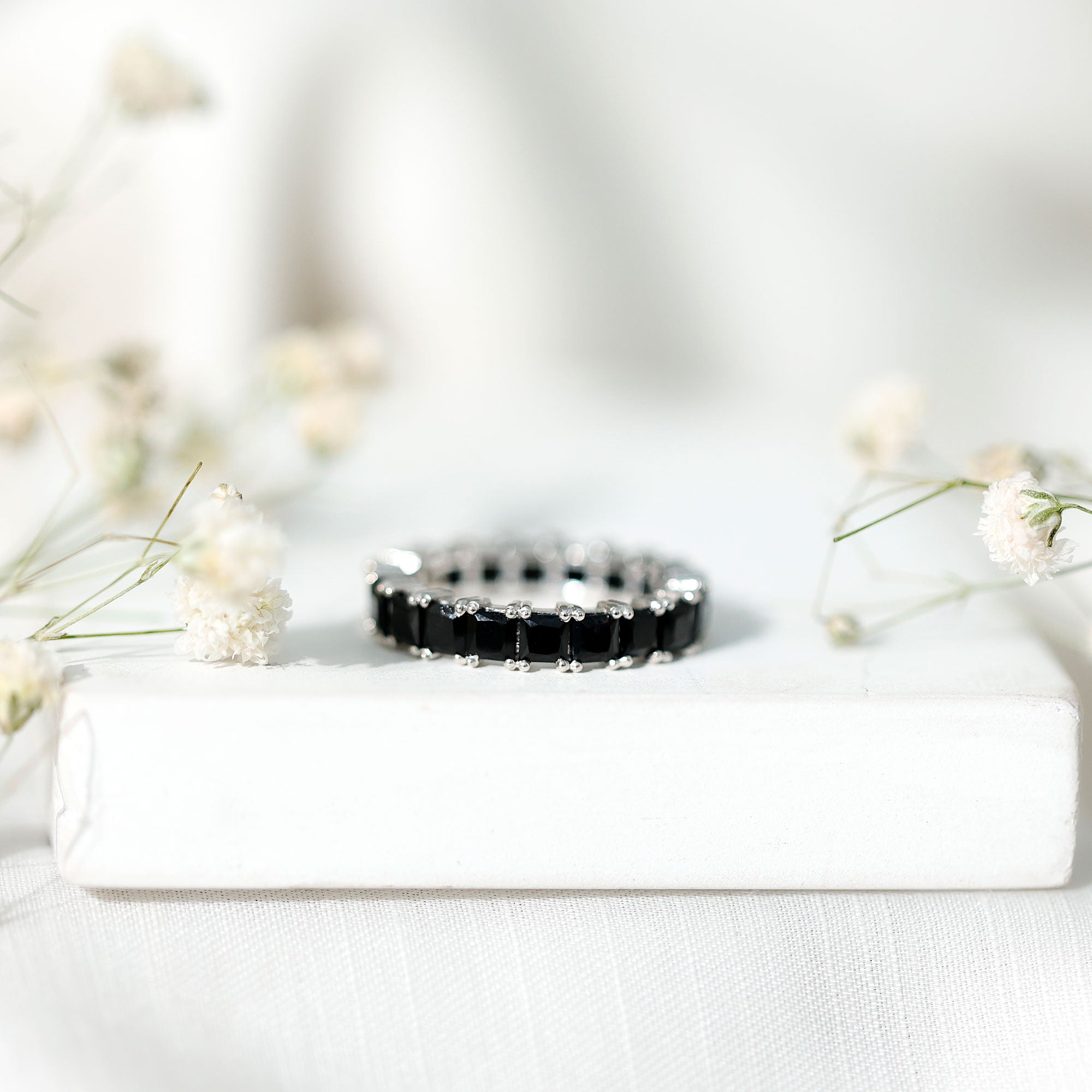 Certified Black Spinel Princess Cut Eternity Band Ring