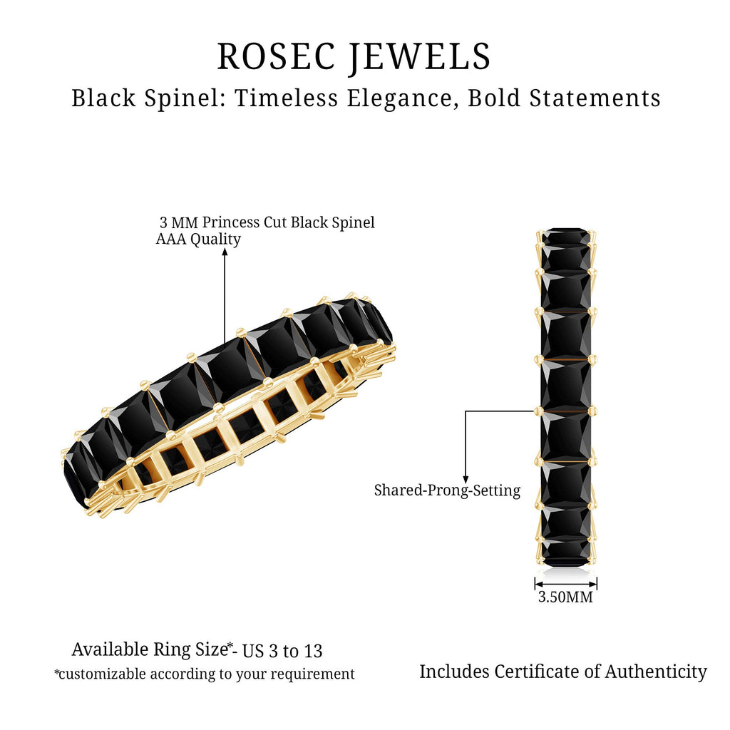 Certified Black Spinel Princess Cut Eternity Band Ring