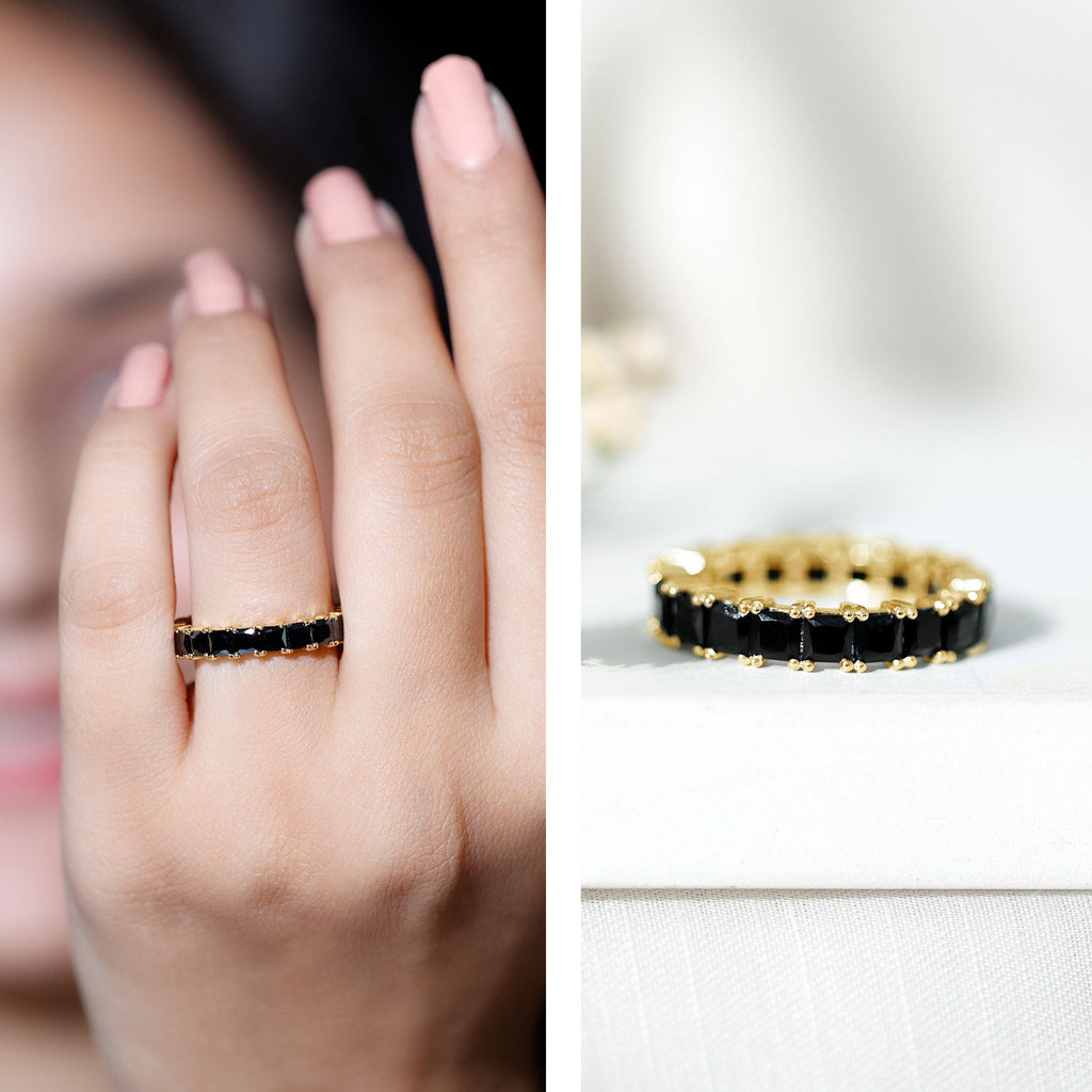 Certified Black Spinel Princess Cut Eternity Band Ring