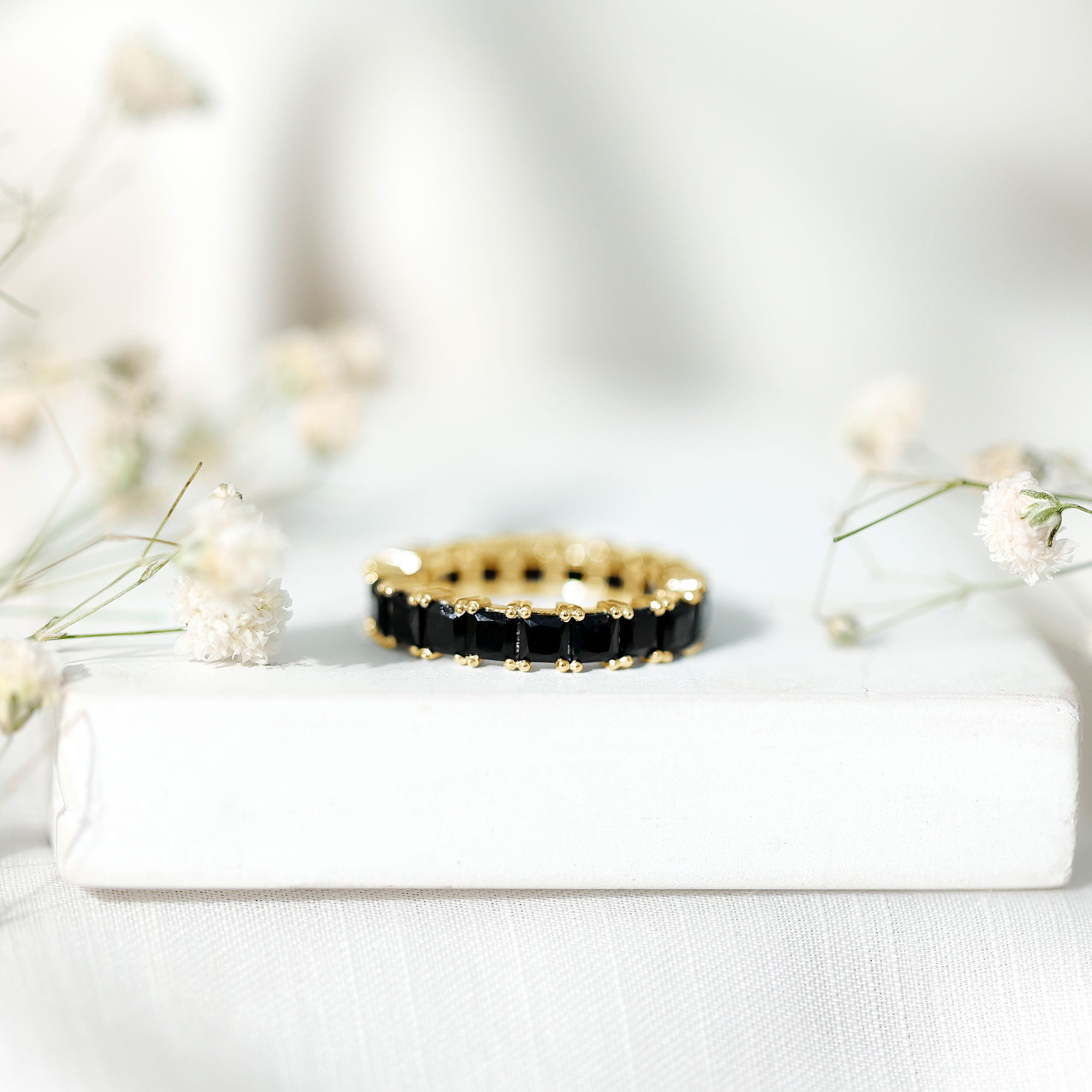 Certified Black Spinel Princess Cut Eternity Band Ring