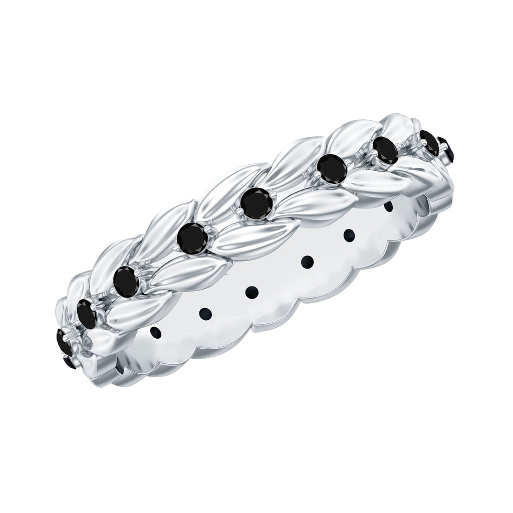 Nature Inspired Black Onyx Leaf Wedding Band for Women