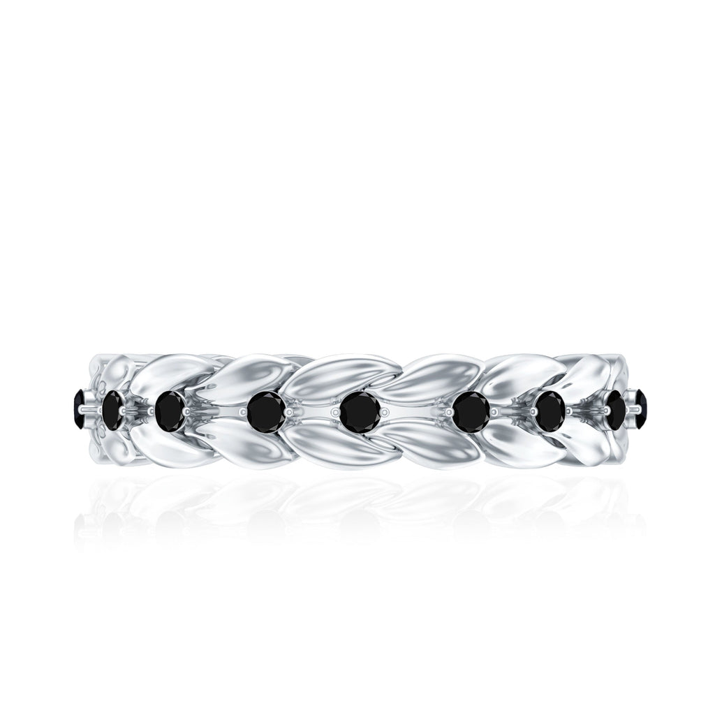 Nature Inspired Black Onyx Leaf Wedding Band for Women