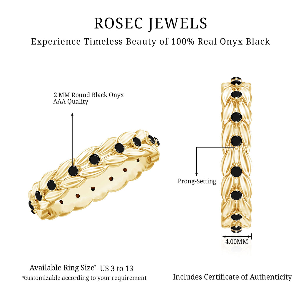 Nature Inspired Black Onyx Leaf Wedding Band for Women