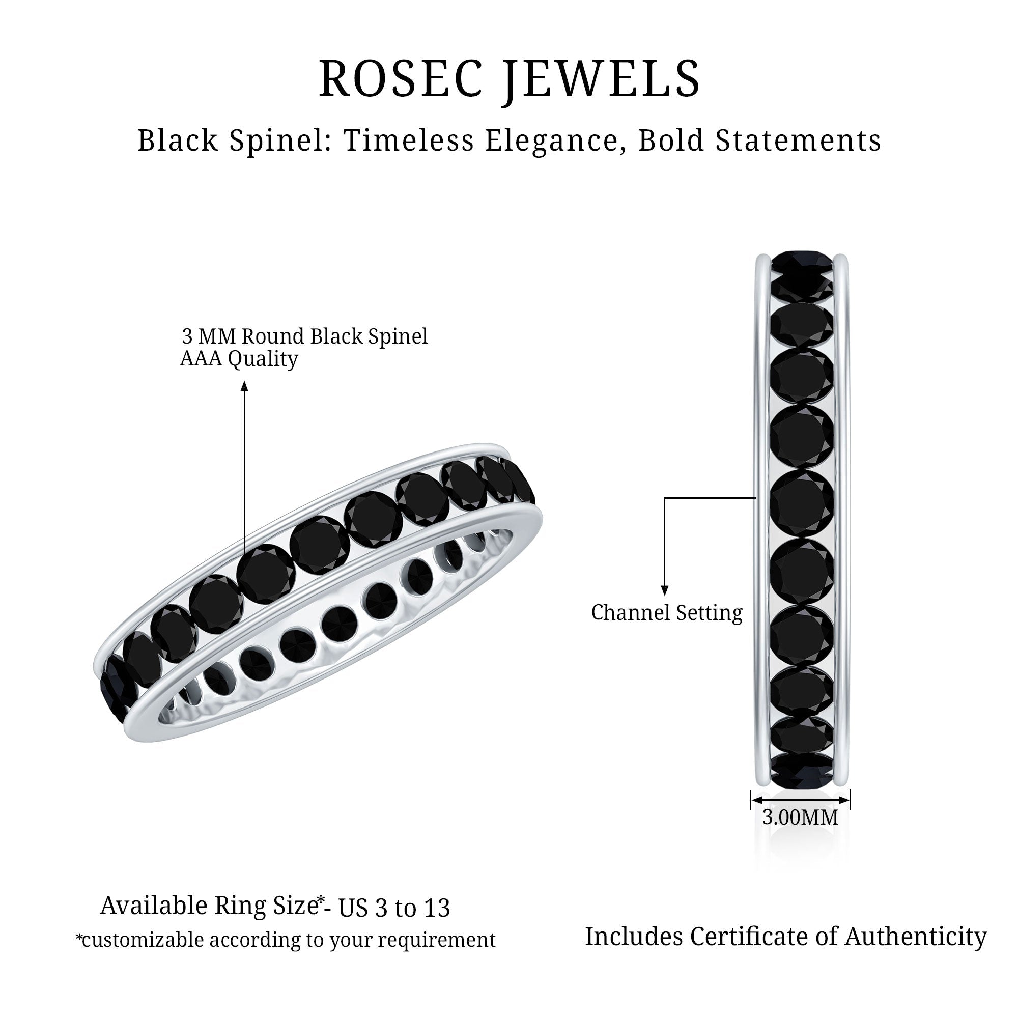 2.75 CT Channel Set Black Spinel Eternity Ring