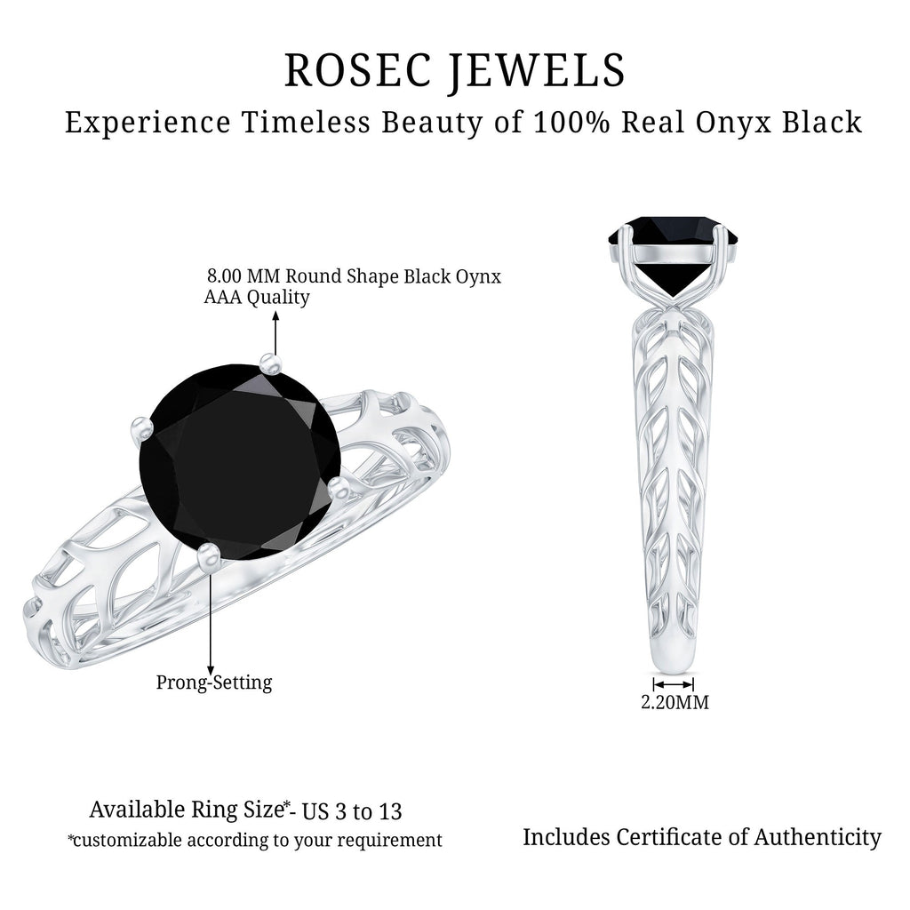 Round Cut Solitaire Black Onyx Engagement Ring with Certificate