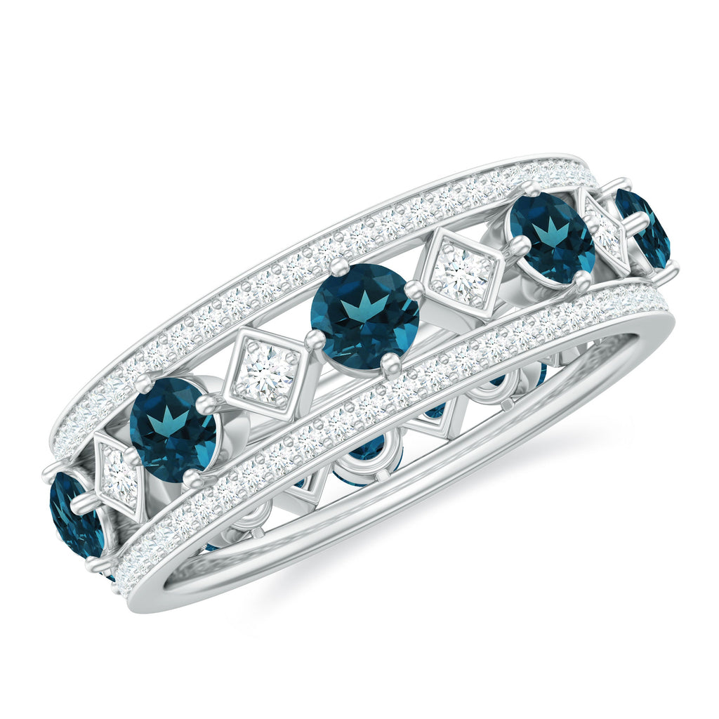 London Blue Topaz Vintage Inspired Eternity Band with Diamond