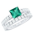Lab Grown Emerald Princess Cut Engagement Ring with Wedding Band
